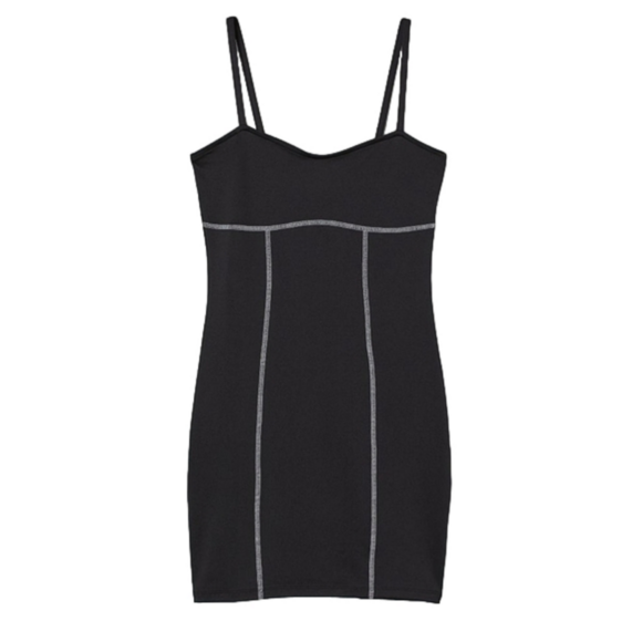Divided Dresses & Skirts - Black Spaghetti Strap Women's Mini Cocktail Dress White Stitching Bodycon Party